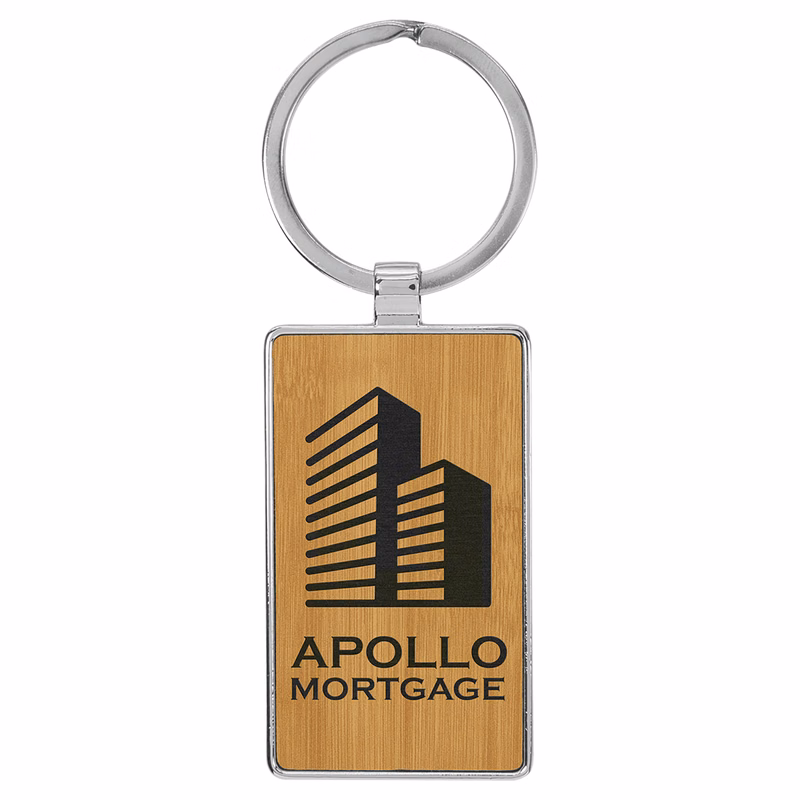 Bamboo Leatherette/Metal Rectangle Keychain