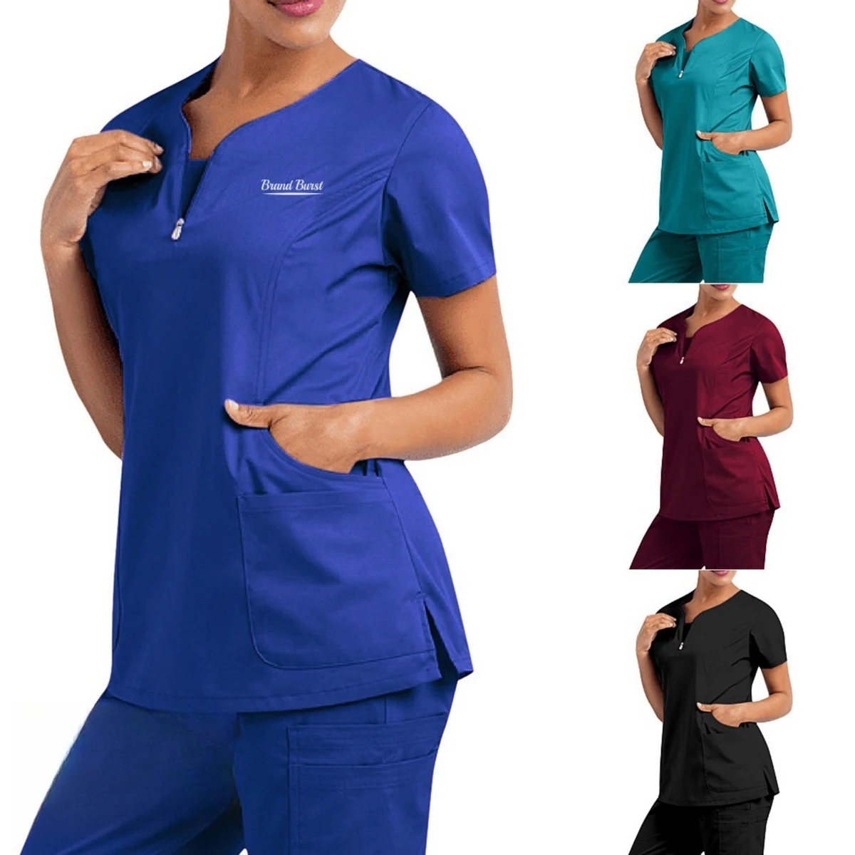 Notched V Neck Scrubs Set For Women 1