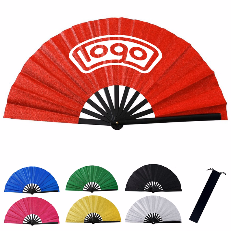13 Inch Glitter Bamboo Handheld Folding Fan