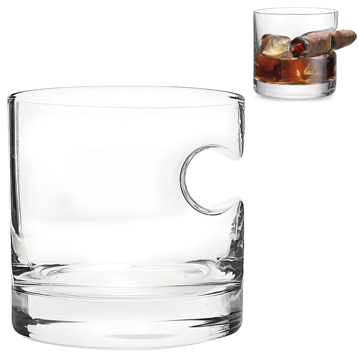 Square Retro Fashioned Whiskey Glass with Cigar Rest 1