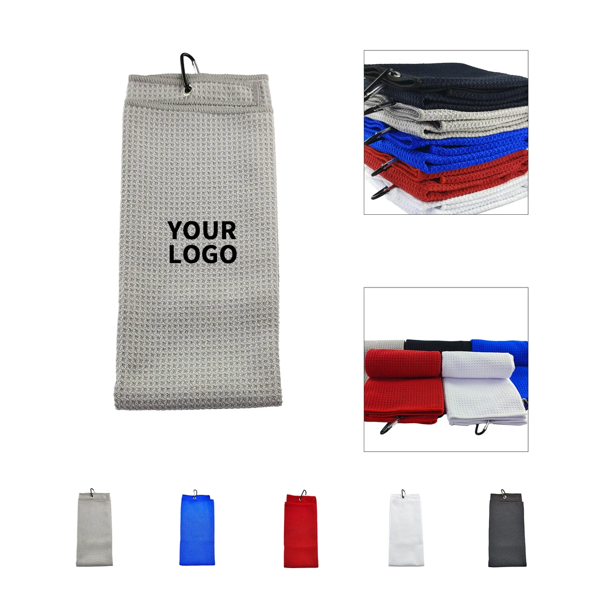 Microfiber Waffle Golf Towel 12" Square With Clip 1