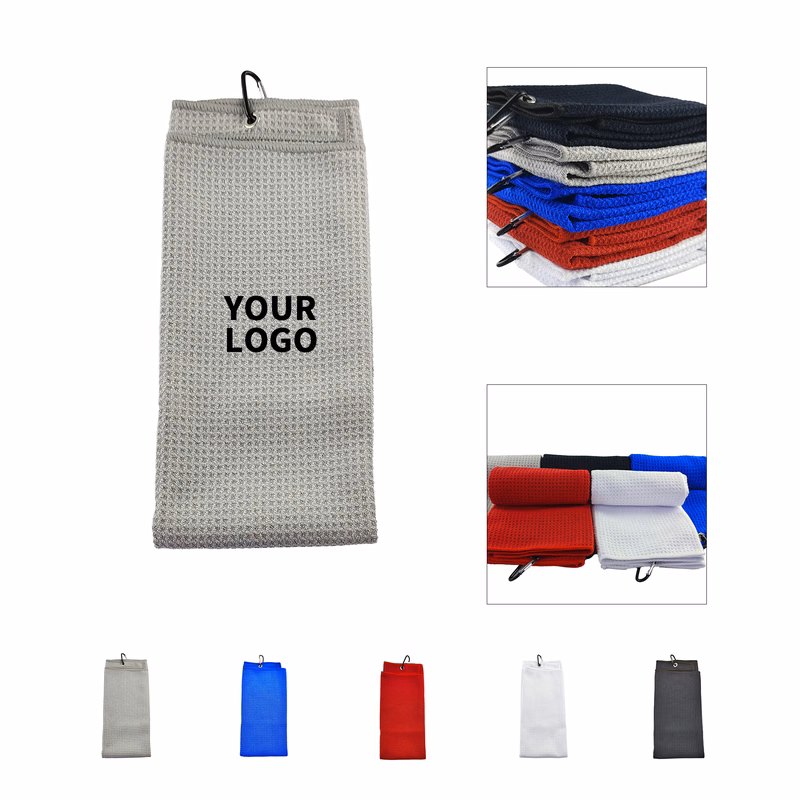 Microfiber Waffle Golf Towel 12" Square With Clip