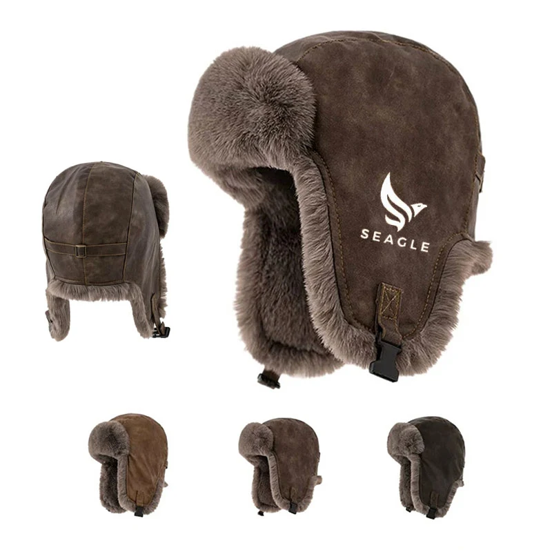 Unisex Winter PU Thickened Pilot Warm Hat 1