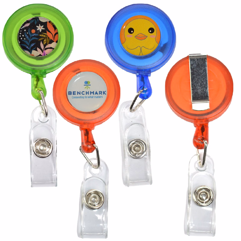 Transparent Retractable Round Badge Reel w/ Belt Clip