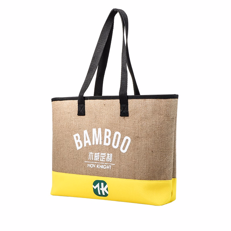 Two Tone Jute Canvas Tote Bag