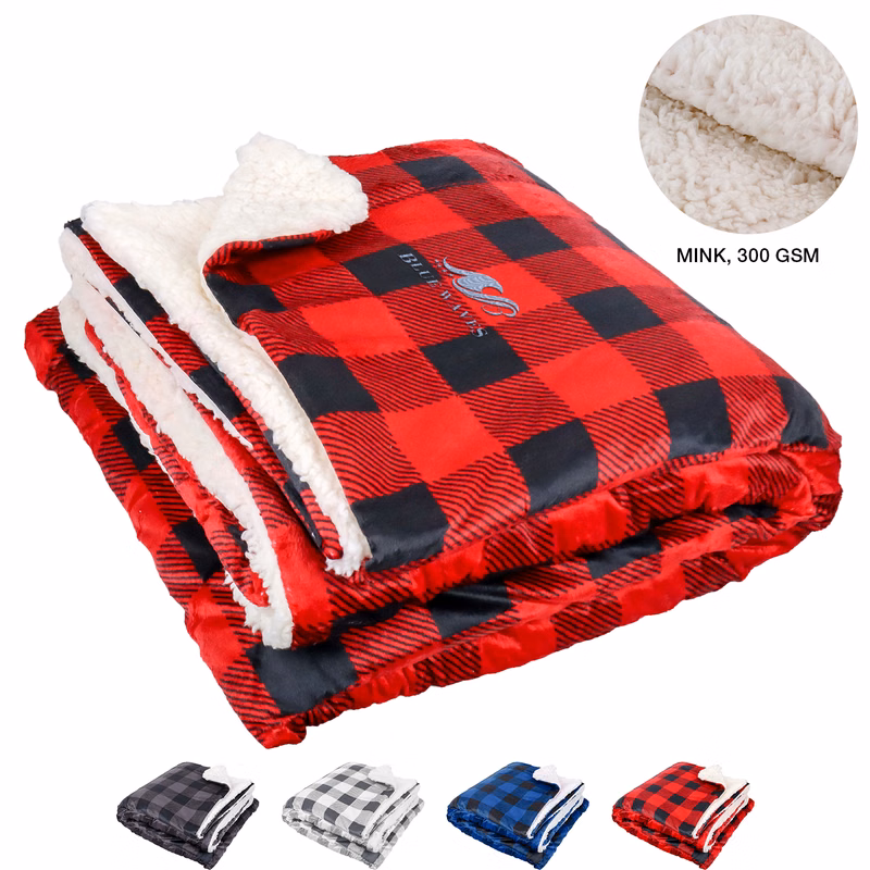 50"x 60" Mink Sherpa Blankets Plaid