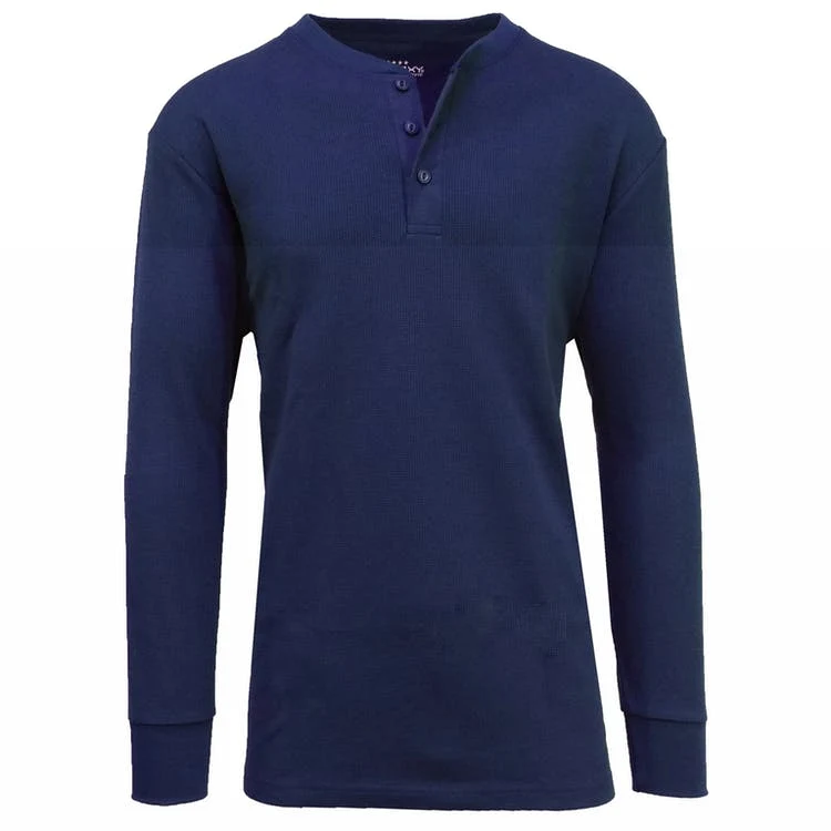 Men's Henley Thermal Shirts - Blue S-XL 3 Button, custom hoodie or sweatshirt with logo imprint 1