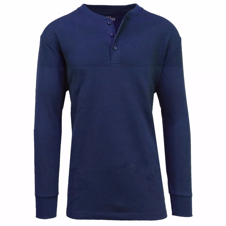 Men's Henley Thermal Shirts - Blue S-XL 3 Button
