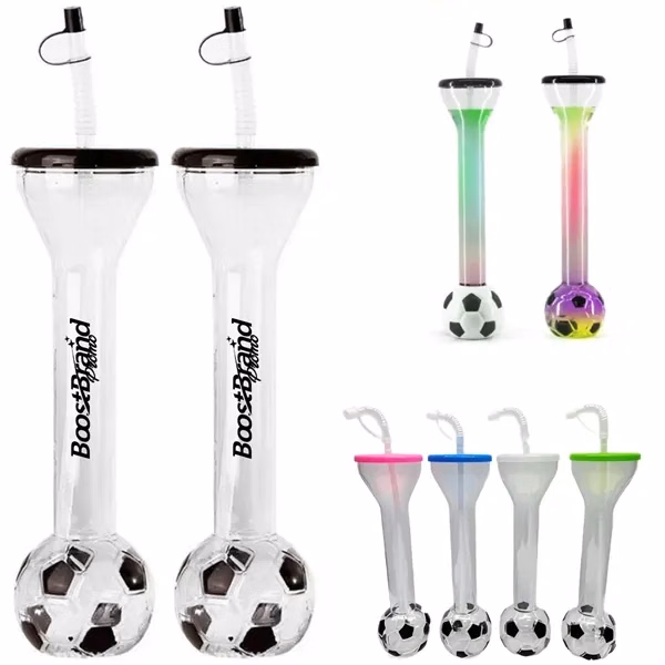 Custom Plastic Football Base Tumbler with Straw — Sports Fan Event Giveaway