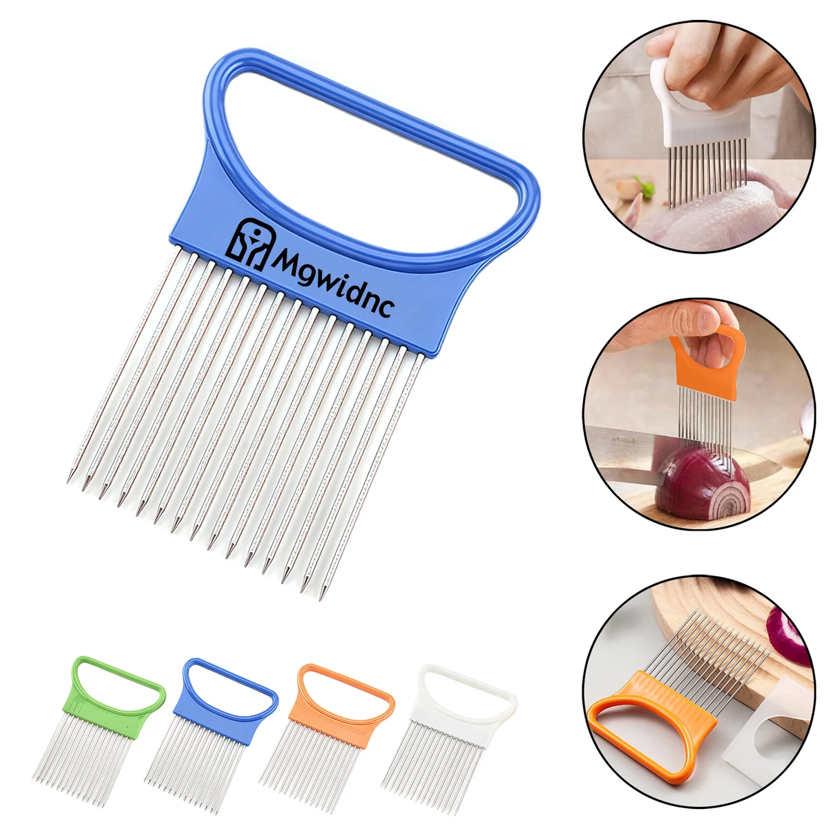 Stainless Steel Multi-Purpose Onion Fork Holder Slicer Fixer with Sharp Needles for Even Cutting 1