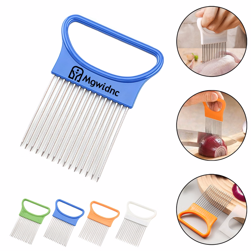 Stainless Steel Multi-Purpose Onion Fork Holder Slicer Fixer with Sharp Needles for Even Cutting