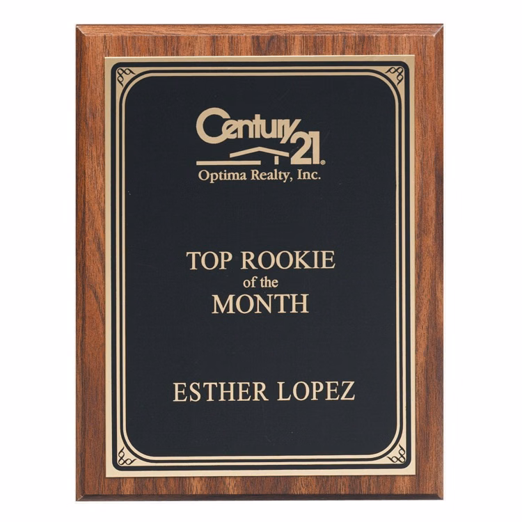 Walnut Veneer Plaque w/Black Brass Plate (6"x8")