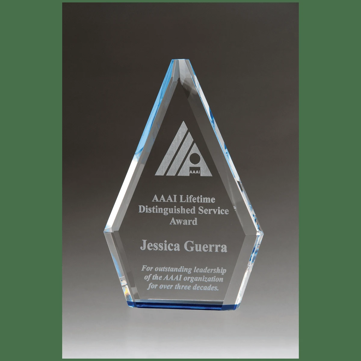 9" Clear Crystal Award with Blue Accented Bottom 1