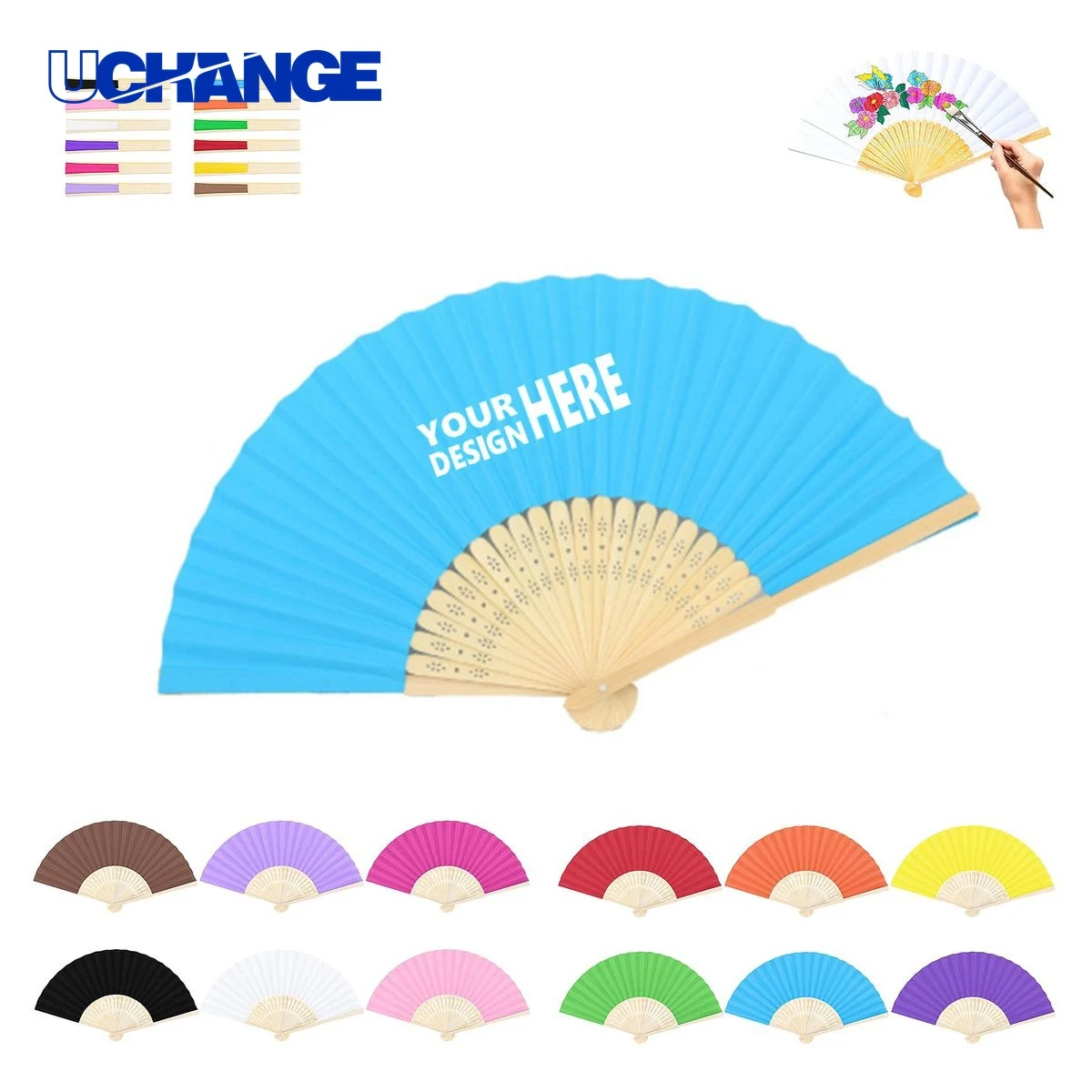 Colored Folding Paper Hand Fan 1