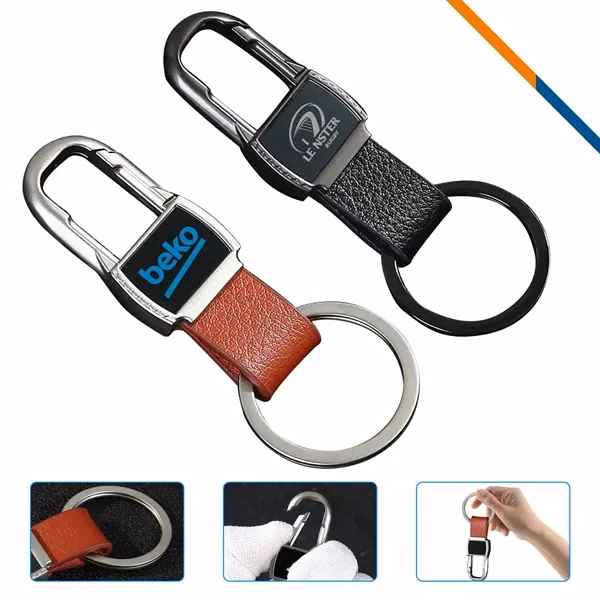 Custom Leather Metal Keychain with Business Clasp — Executive Professional Accessory