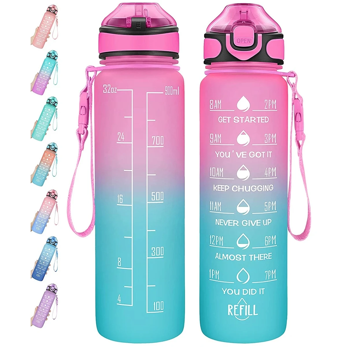 Water Bottle 32oz with Straw Motivational Mug with Time 1