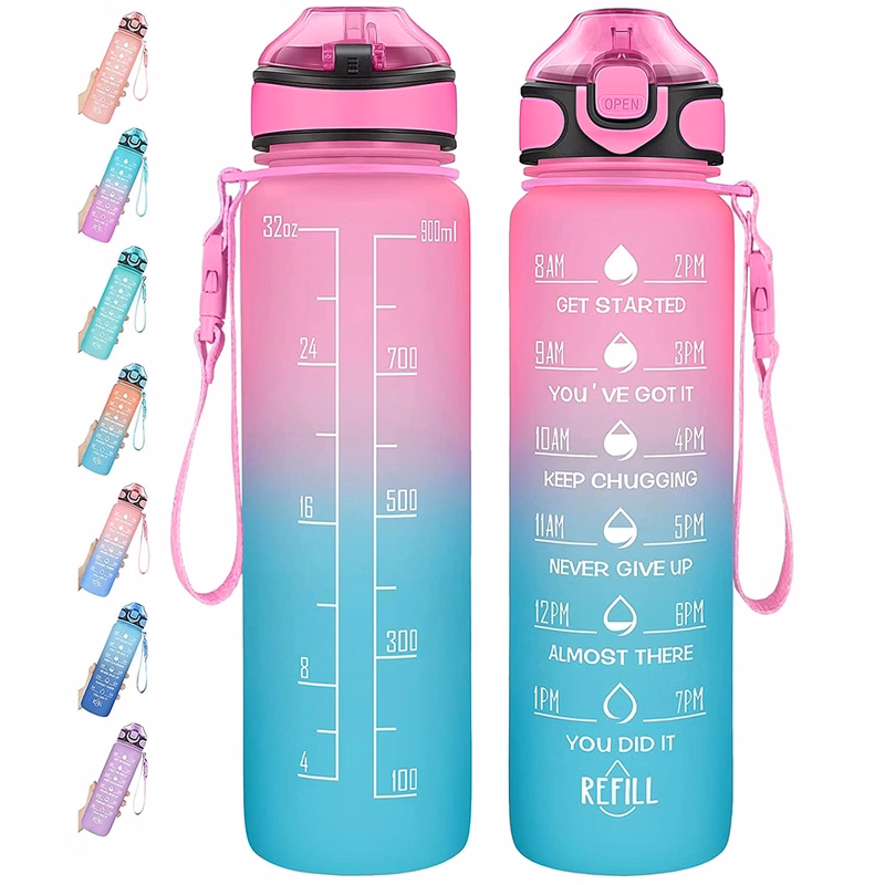 Water Bottle 32oz with Straw Motivational Mug with Time