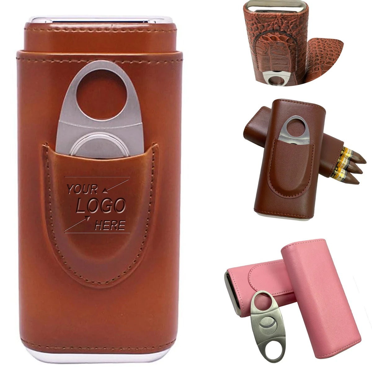 Brown Leather 3-Finger Cigar Holder 1