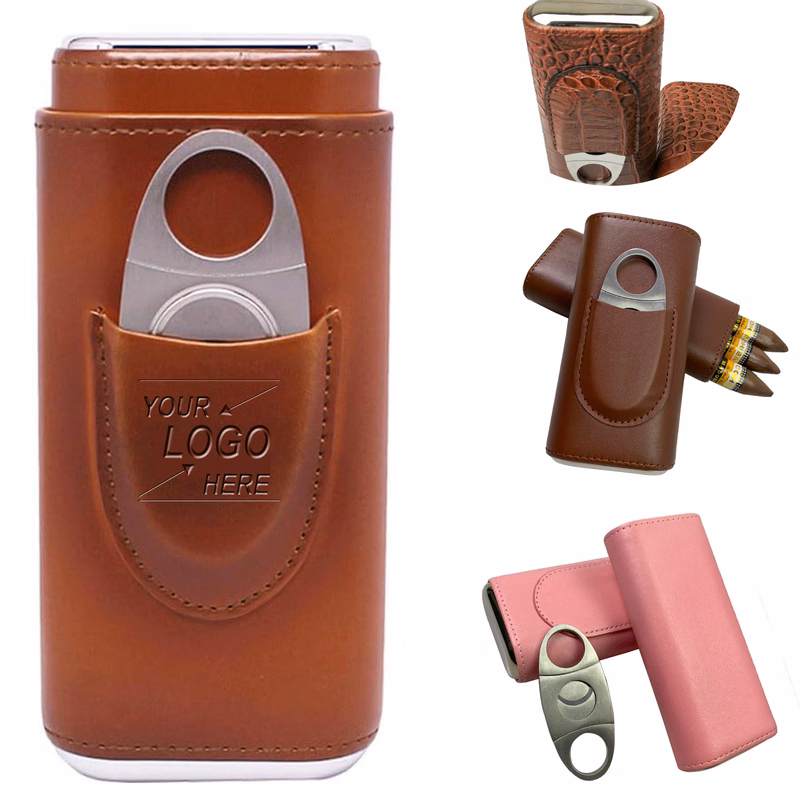 Brown Leather 3-Finger Cigar Holder