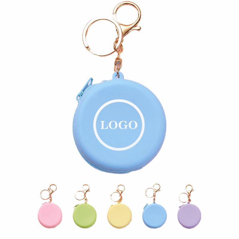 Mini Round Zipper Silicone Coin Purse Earphone Bag Keychain