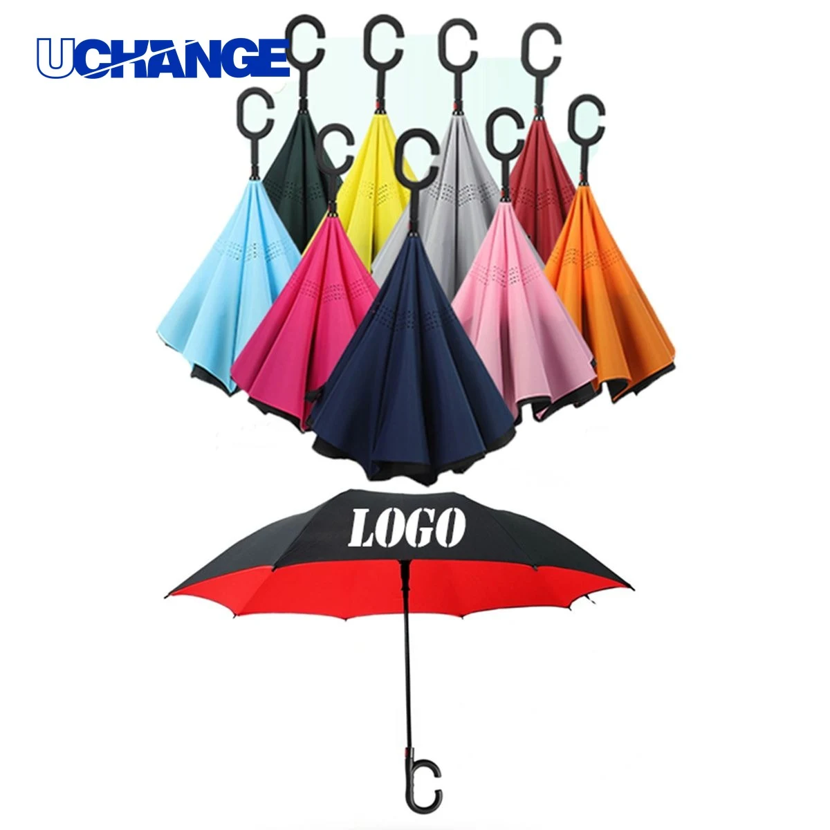 C-Shaped Handle Reverse Umbrella for Rain 1