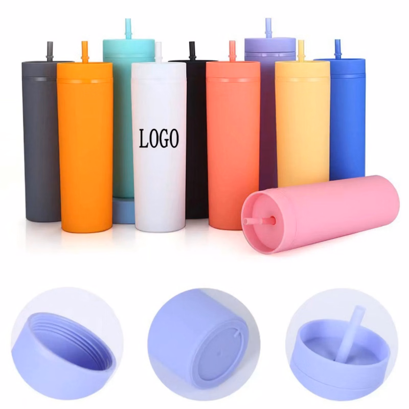 16oz Slim Tumblers With Straw