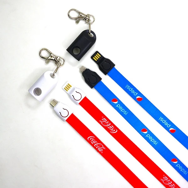Braided Lanyard Charging Cable with Key Chain - Full Color 1
