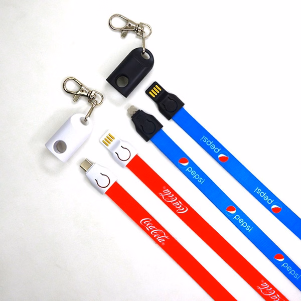 Braided Lanyard Charging Cable with Key Chain - Full Color
