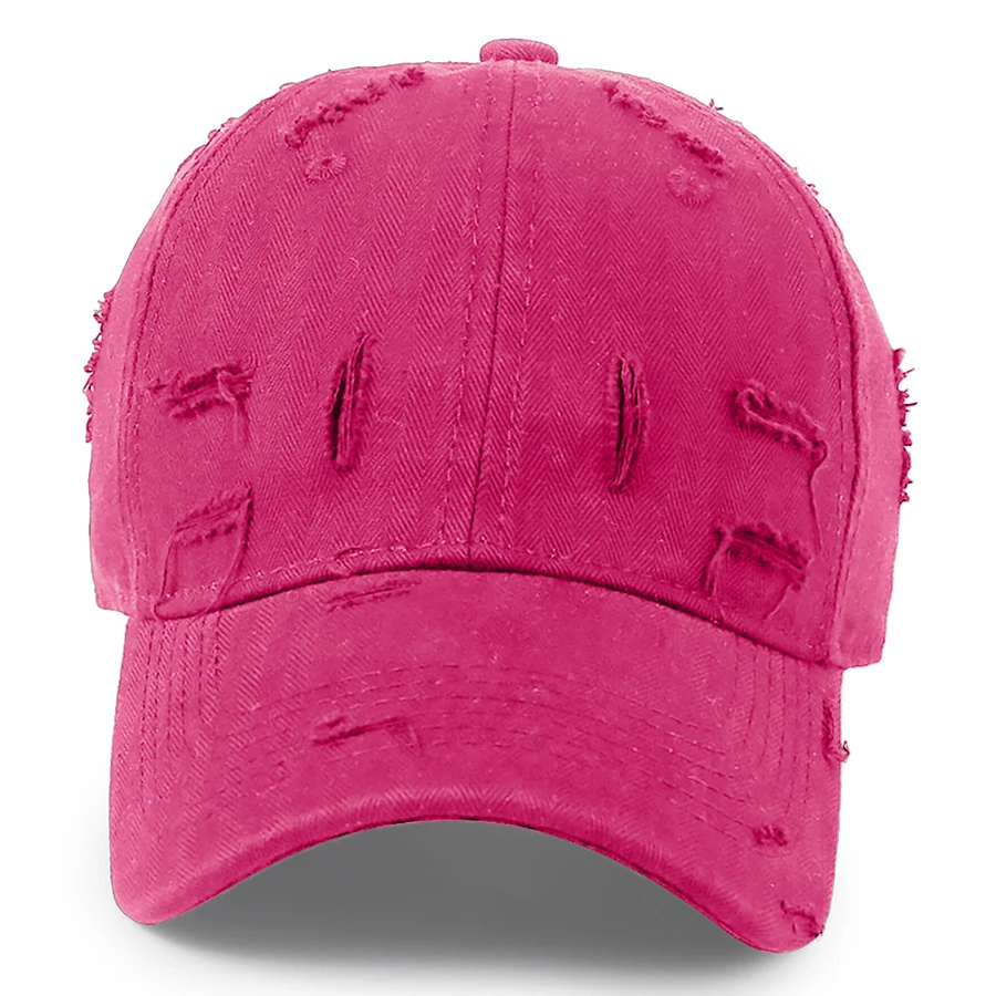 Stock Solid Color Ripped Cotton 6-Panel Baseball Cap 1