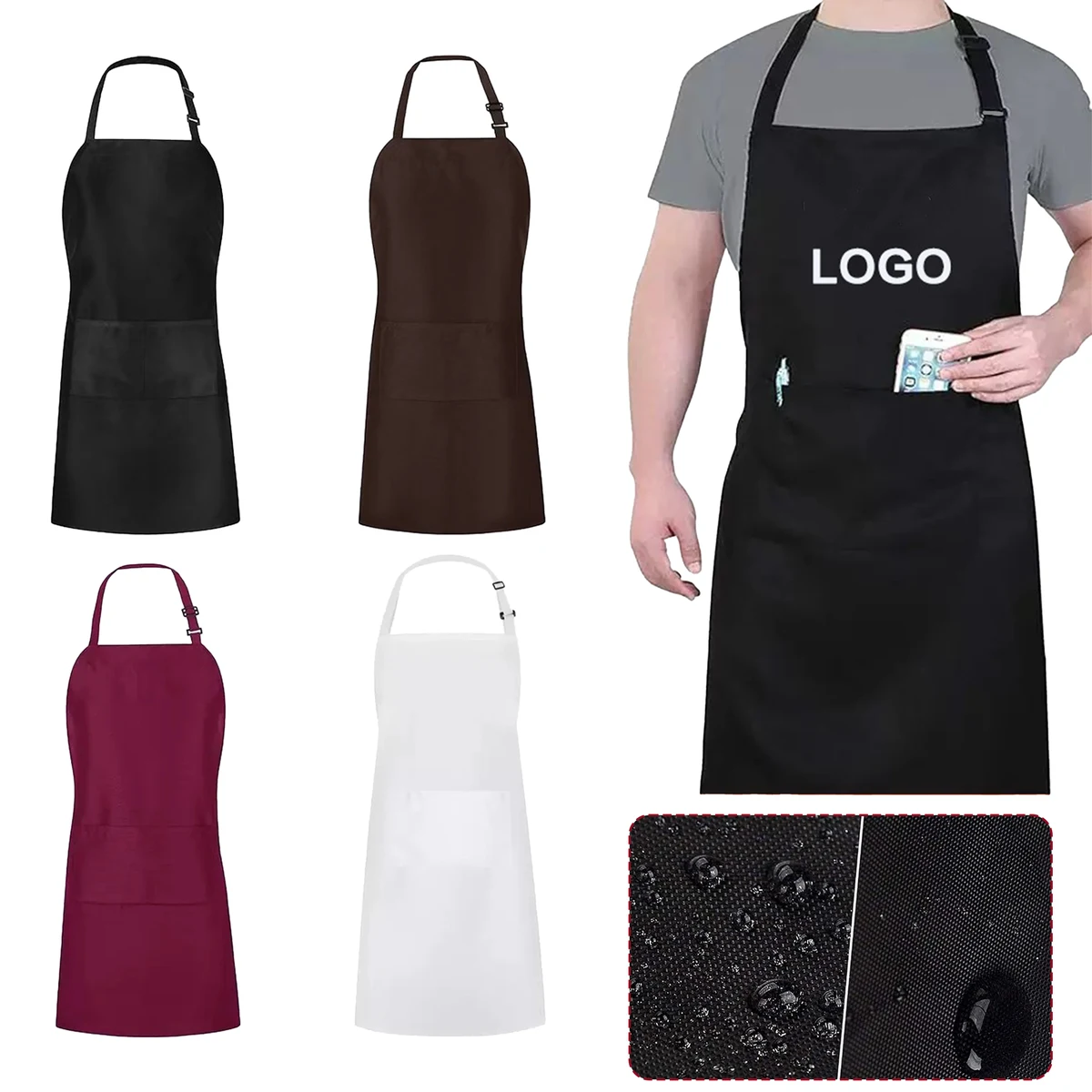 Adjustable Kitchen Bib Apron with Pockets 1
