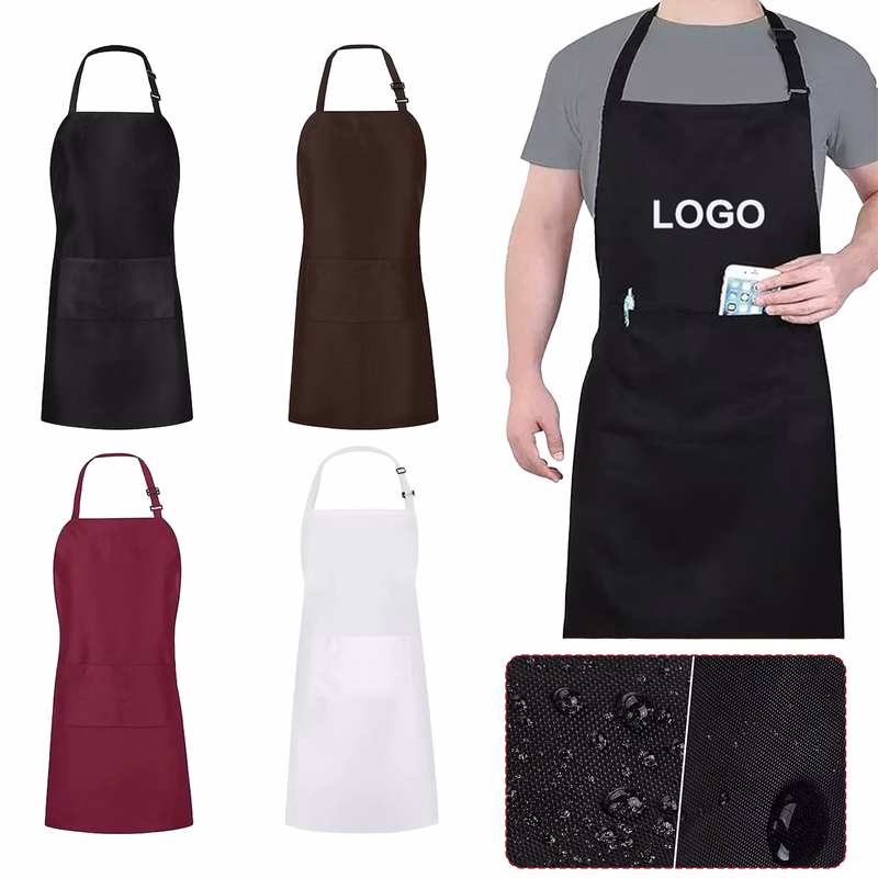 Adjustable Kitchen Bib Apron with Pockets