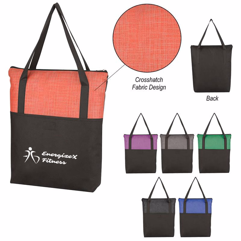 Crosshatch Non-Woven Zippered Tote Bag