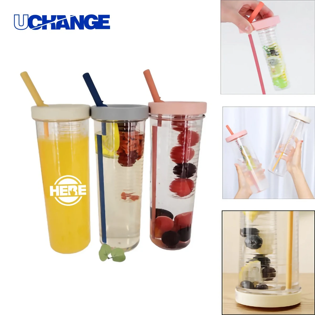 24oz Plastic Fruit Infuser Water Bottle 1