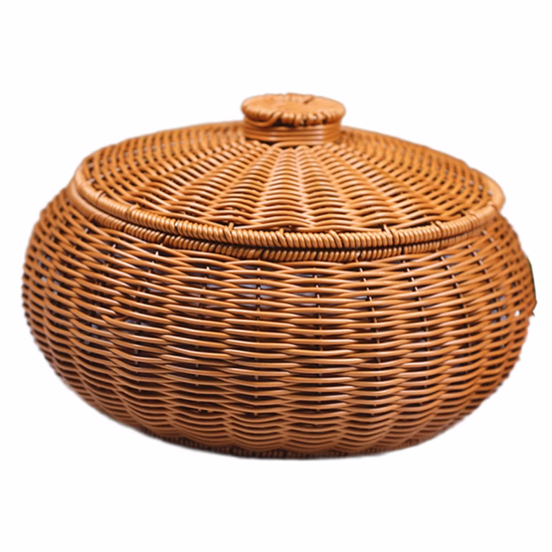 Wood Rattan basket with lid