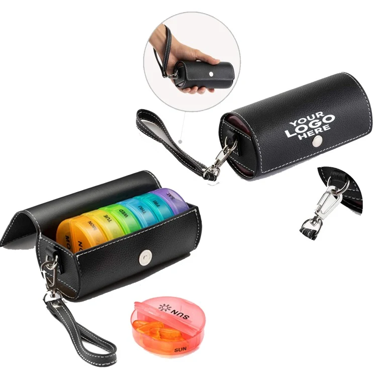 Portable one week small pill box leather bag 1