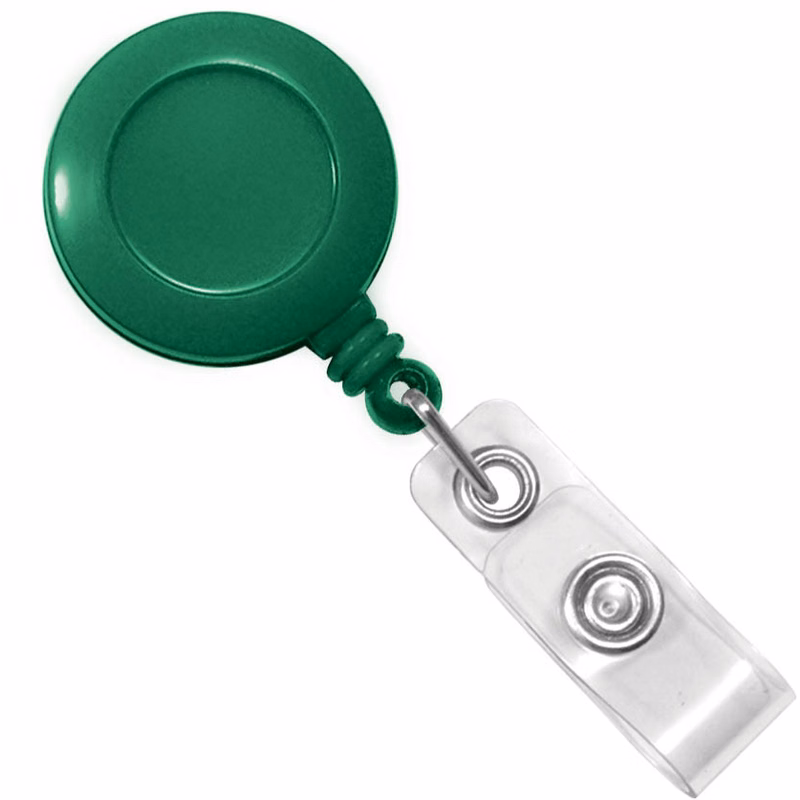 Custom Round Plastic Clip-On Badge Reel (Green)