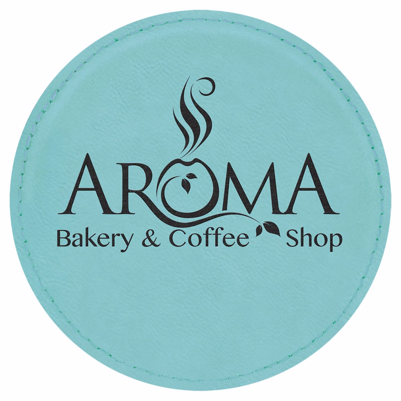4" Round Teal Leatherette Coaster