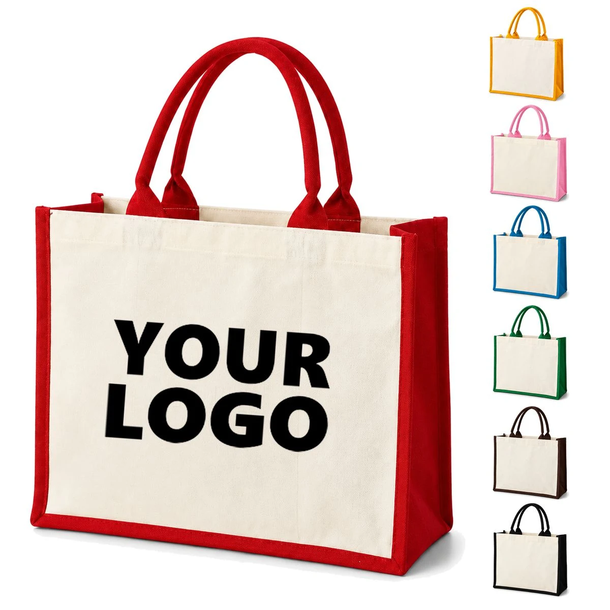 Laminated Color Block Gusseted Canvas Tote Bag, custom tote bag with logo imprint 1