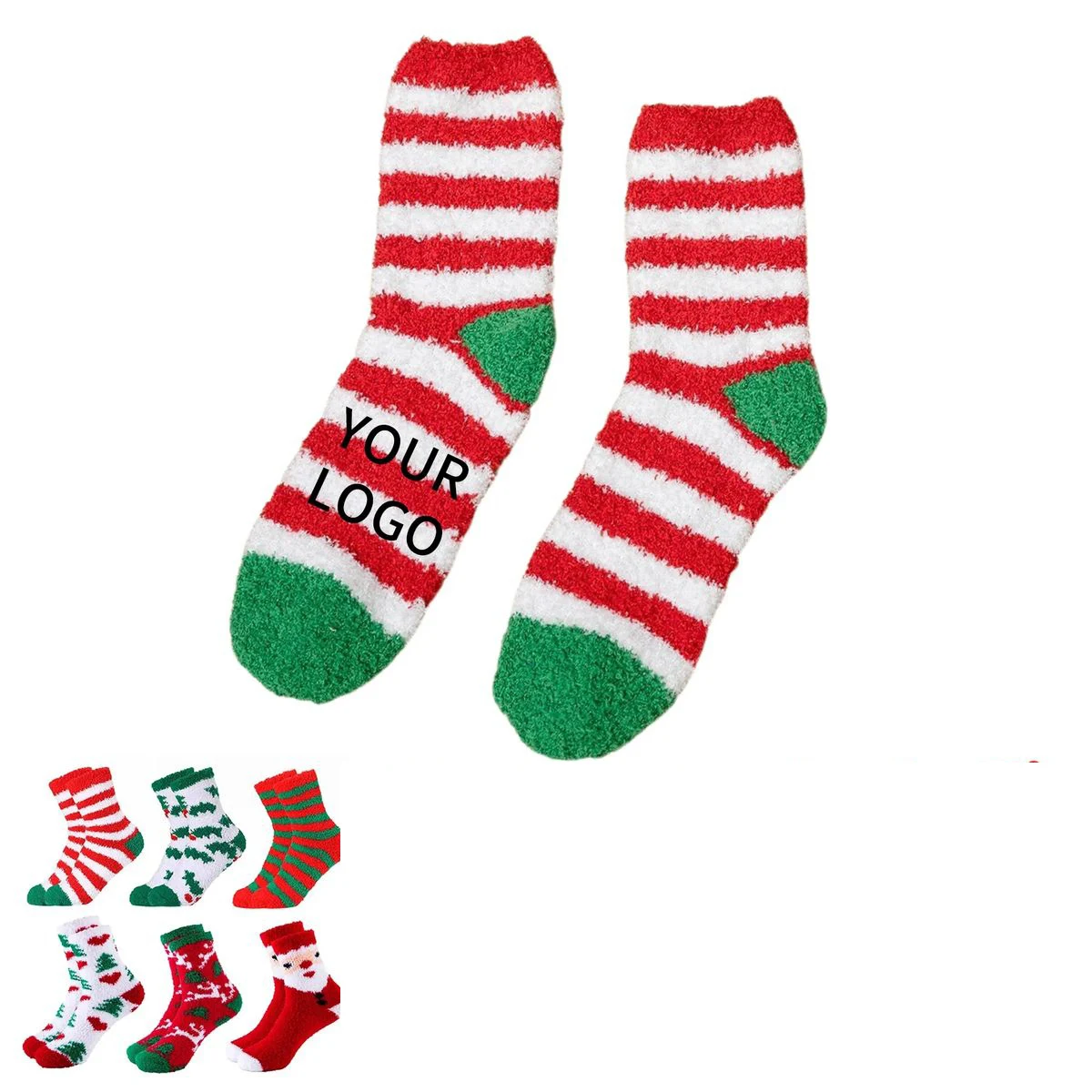 Coral Fleece Floor Socks with Striped Design 1
