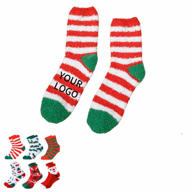 Coral Fleece Floor Socks with Striped Design