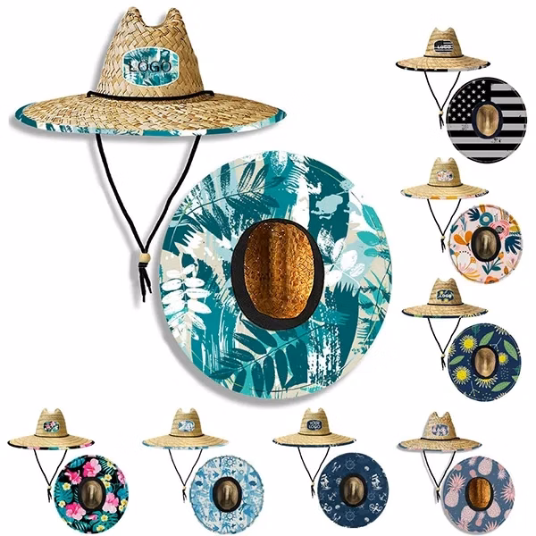 Straw Woven Beach Hat with Double Layer Lifesaving