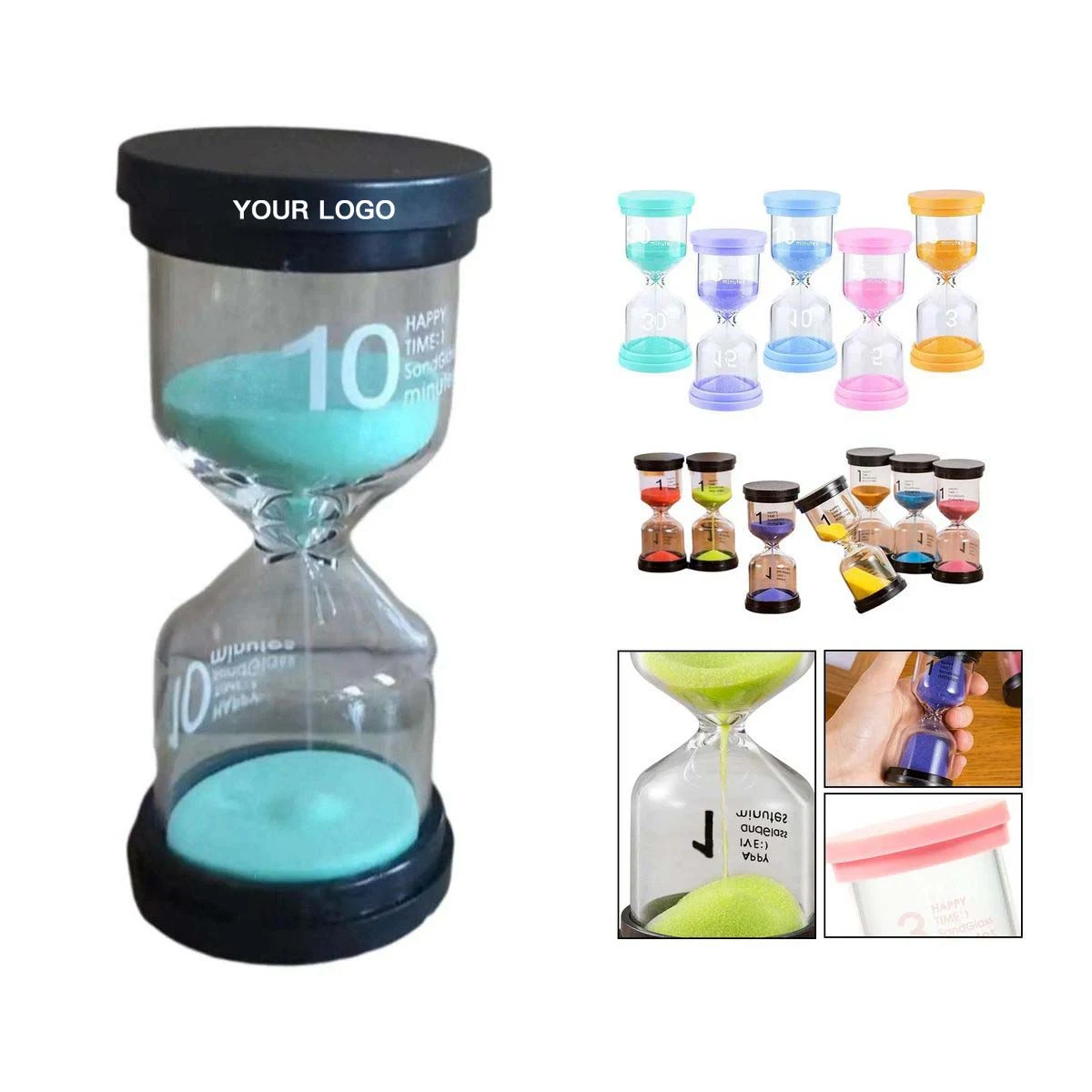 Elegant Glass Hourglass Timer for Office or Kitchen, custom clock with logo imprint 1