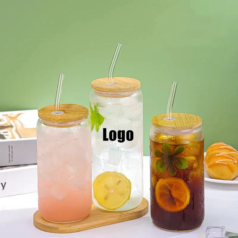 16 oz Glass Tumbler with Bamboo Lid and Straw 1
