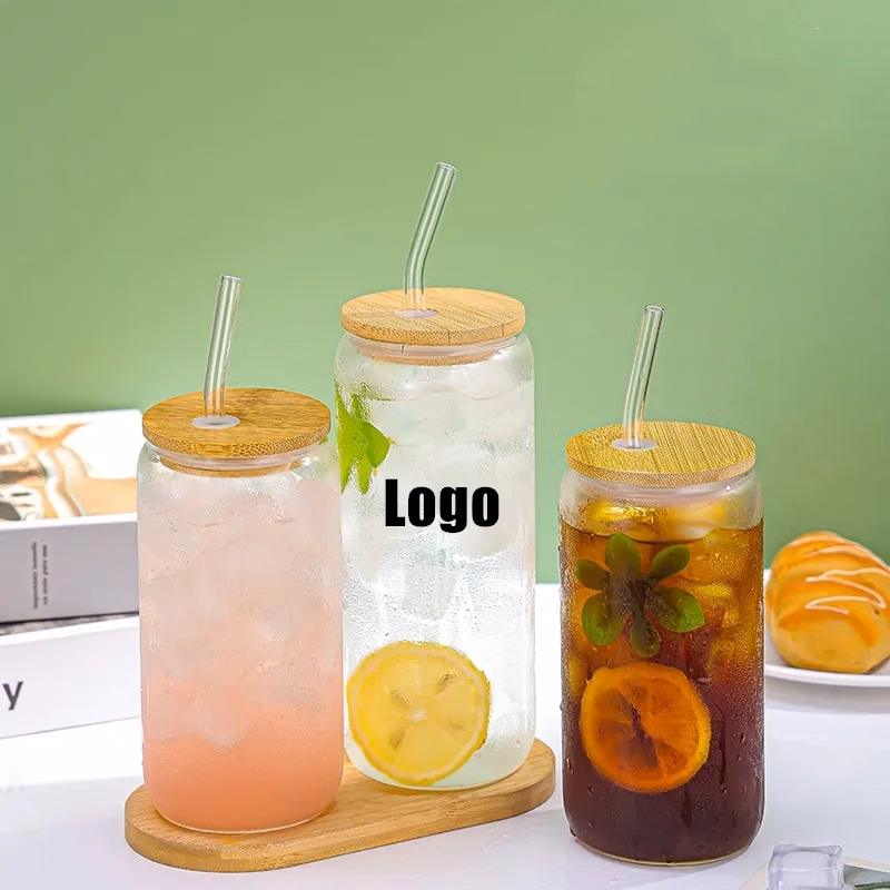 16 oz Glass Tumbler with Bamboo Lid and Straw