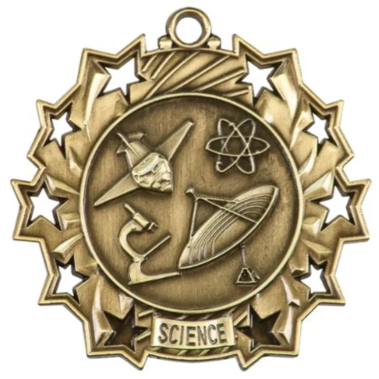 2 1/4" Ten Star Antique Finish Medal-Science 1