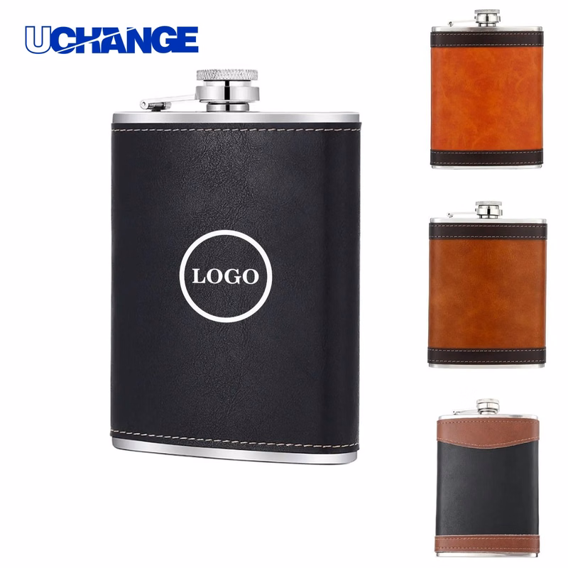 Leather Wrapped Stainless Steel Flask Container (8 oz)