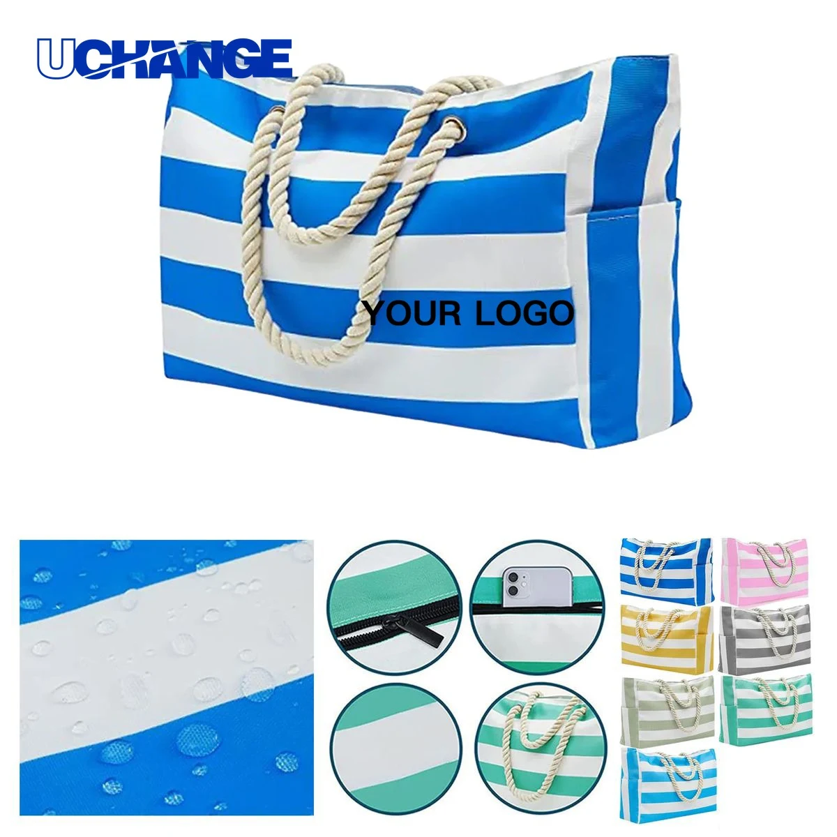 Canvas Beach Tote Bag Carrier with Zipper, custom tote bag with logo imprint 1