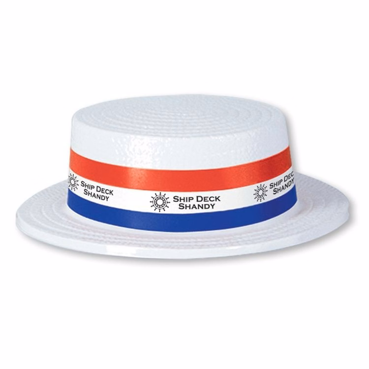 White Plastic Skimmer Hat w/ Custom Digital Printed Band