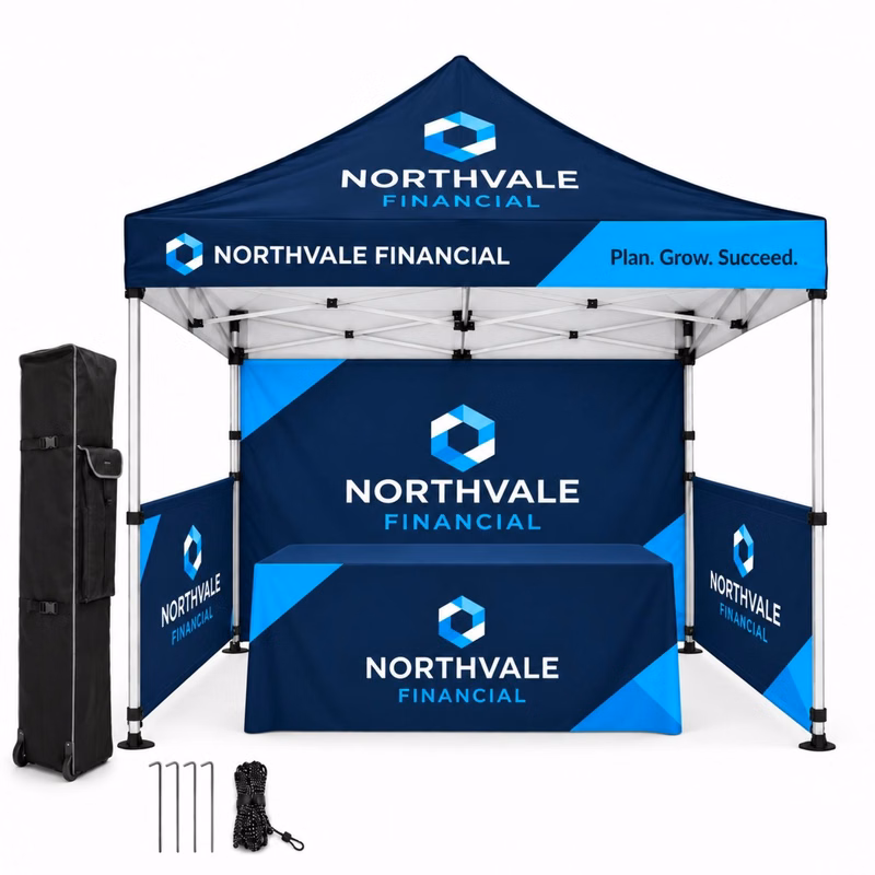 Supreme Event Package, 10' Sublimated Tent, Backwall, 2 Half sidewalls, and 6' Box Fit Tablecloth