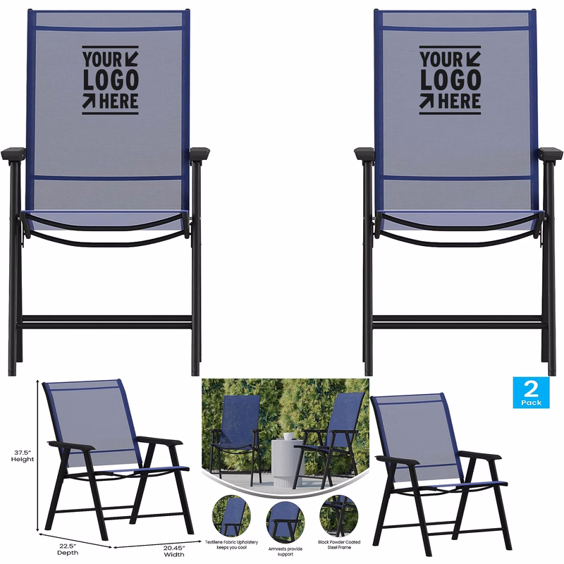 Black Frame Paladin Navy Outdoor Folding Patio Sling Chair